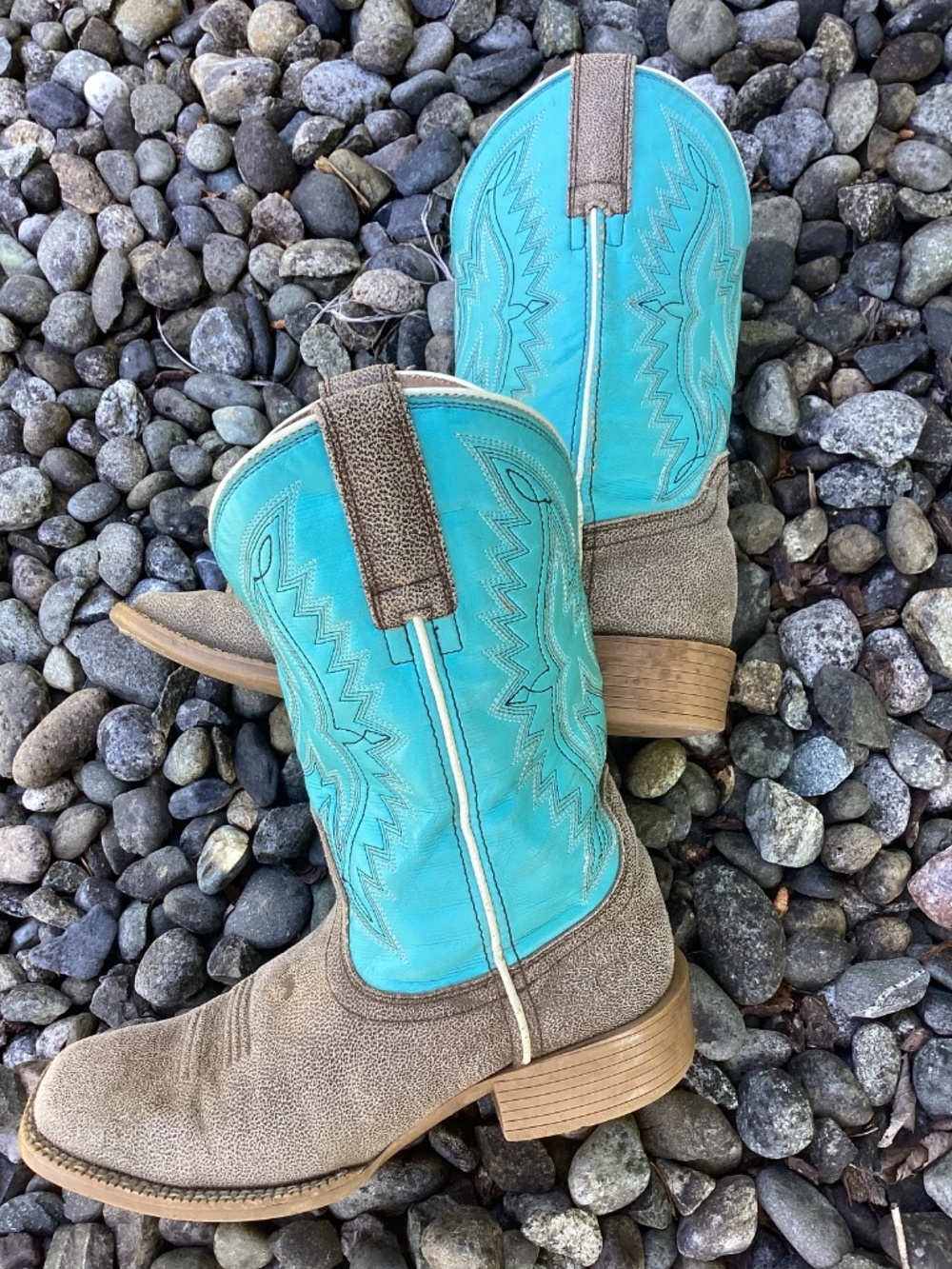 Ariat Turquoise Teal Blue And Brown Square Toe Western Cowgirl Kids Boots🦋 - Picture 12 of 14